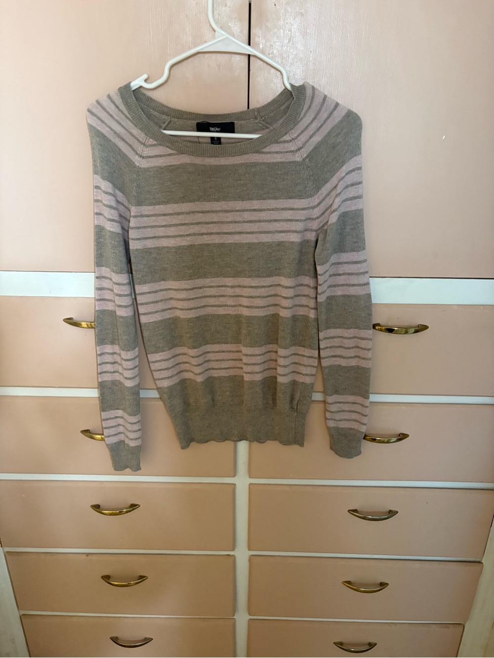 Mossimo Supply Co. Taupe and Light Pink Striped Long Sleeve Sweater
